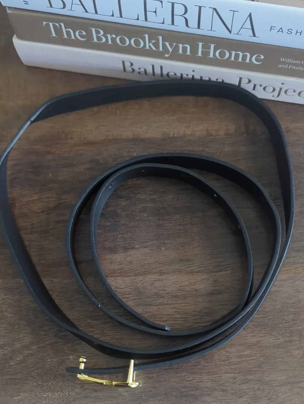 V Black Leather Belt with Gold 'V' Buckle
